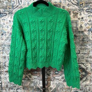 Cider Tractor Women's Green Size XS Scalloped Mock Neck Knit Floral Sweater